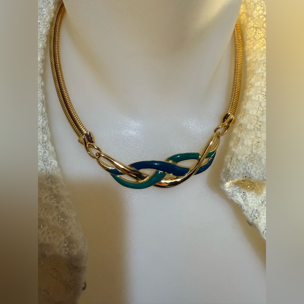 VintageTrifari Gold and Blue Necklace